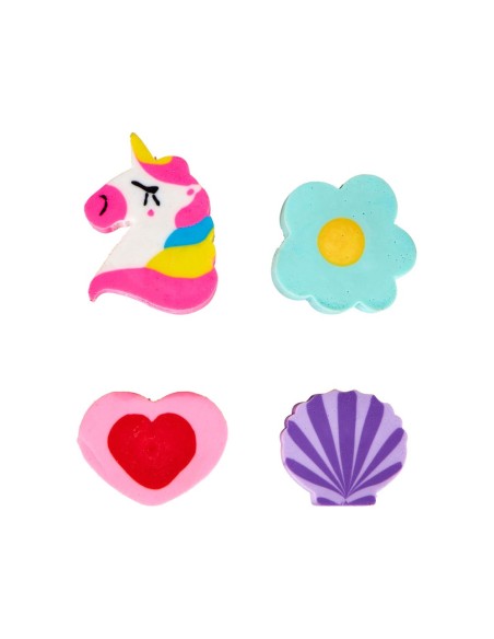 Minis gommes déco fantaisie 4 pièces
