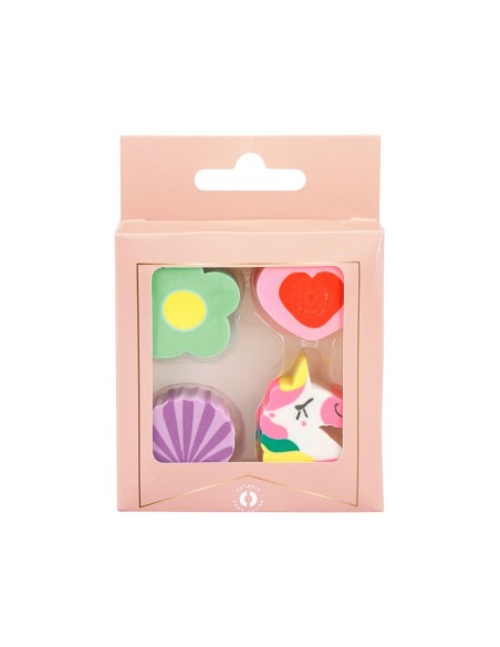 Minis gommes déco fantaisie 4 pièces
