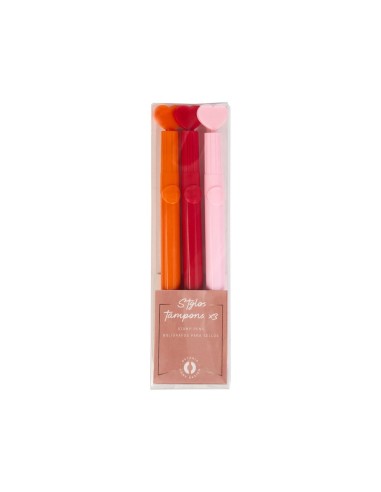 Set de 3 stylos tampon cœur colorés