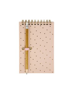 Carnet de notes rose à spirales avec crayon doré