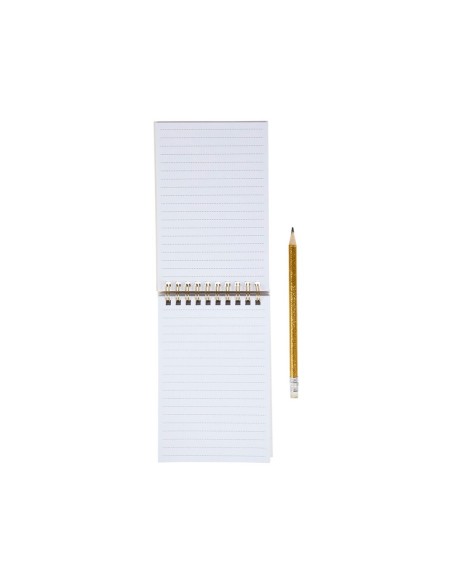Carnet de notes rose à spirales avec crayon doré