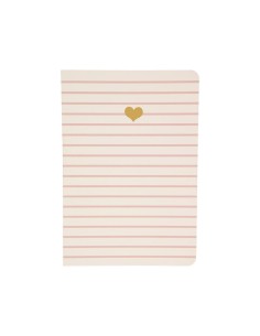 Carnet A6 rayures roses cœur doré