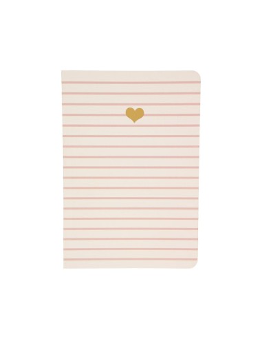 Carnet A6 rayures roses cœur doré