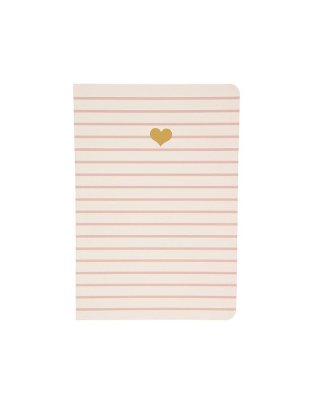Carnet A6 rayures roses cœur doré