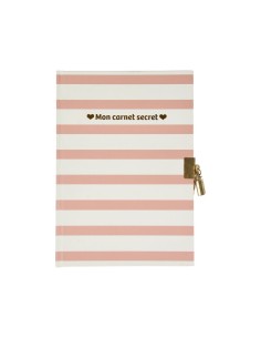 Carnet secret A5 rayures roses cœur