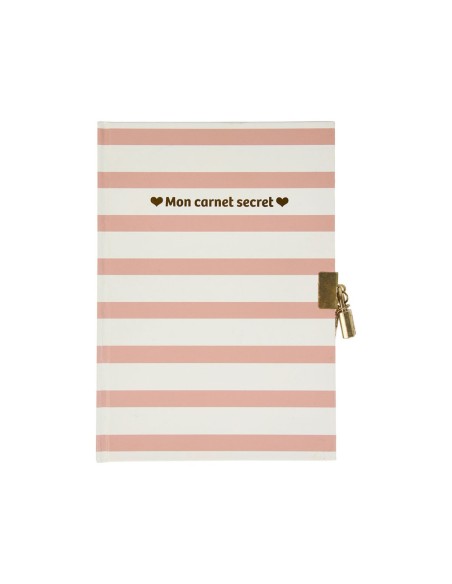 Carnet secret A5 rayures roses cœur
