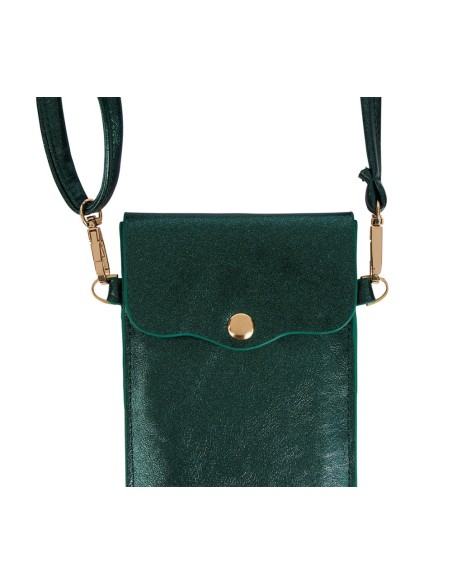 Pochette téléphone vert irisé bandoulière