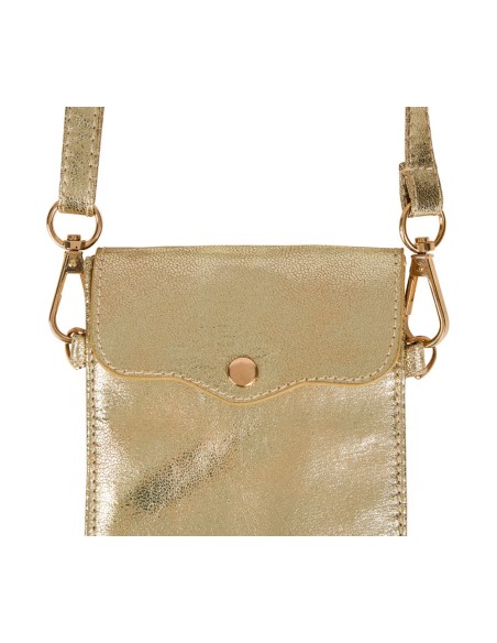 Pochette téléphone dorée bandoulière réglable