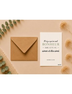 Carte citation bonheur George Sand avec enveloppe kraft