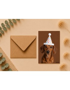 Carte teckel anniversaire avec enveloppe kraft