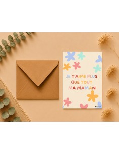 Carte Je t’aime plus que tout ma maman avec enveloppe kraft