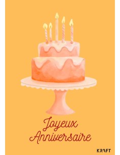 Carte Joyeux Anniversaire gâteau pastel avec enveloppe kraft 2