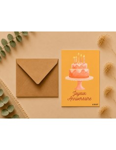 Carte Joyeux Anniversaire gâteau pastel avec enveloppe kraft