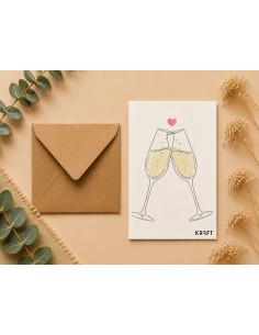 Carte coupes champagne KRAFT 10x15 avec enveloppe