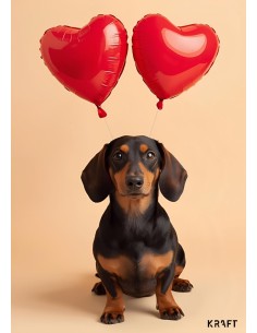 Carte Teckel Ballons Cœur KRAFT avec Enveloppe 10x15 2