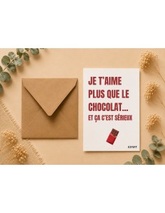 Carte Je t’aime plus que le chocolat KRAFT 10x15