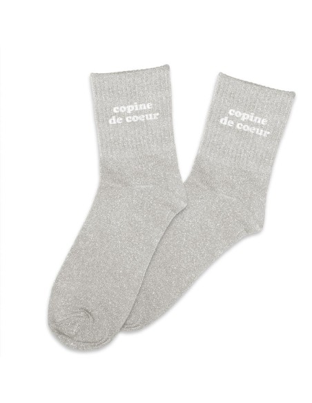 Chaussettes Copine de coeur beige pailletées 36-42 | Ultra Tendance