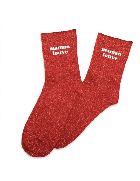 Chaussettes Maman Louve rouge pailletées 36-42 | Ultra Tendance