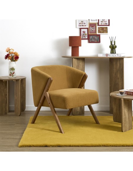 Fauteuil JULES jaune moutarde côtelé – Fauteuil de salon